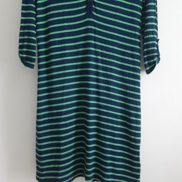 Y2K Tommy Hilfiger Green Navy Striped V-Neck Fitted Midi Sweater Dress S/P - Picture 4 of 11